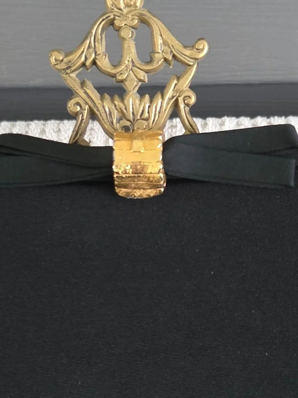 Vintage Black Satin Evening Bag Formal Gold Tone Clasp with Bow Hidden Chain